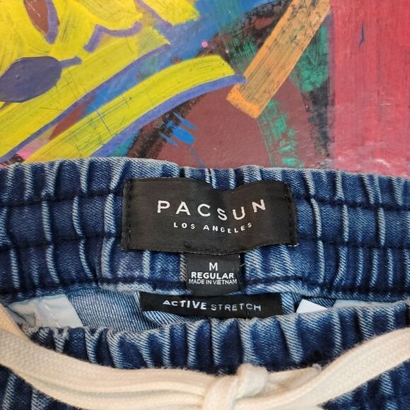 PacSun Active Stretch distressed blue jogger jeans w drawstring & ankle zippers - Picture 4 of 9